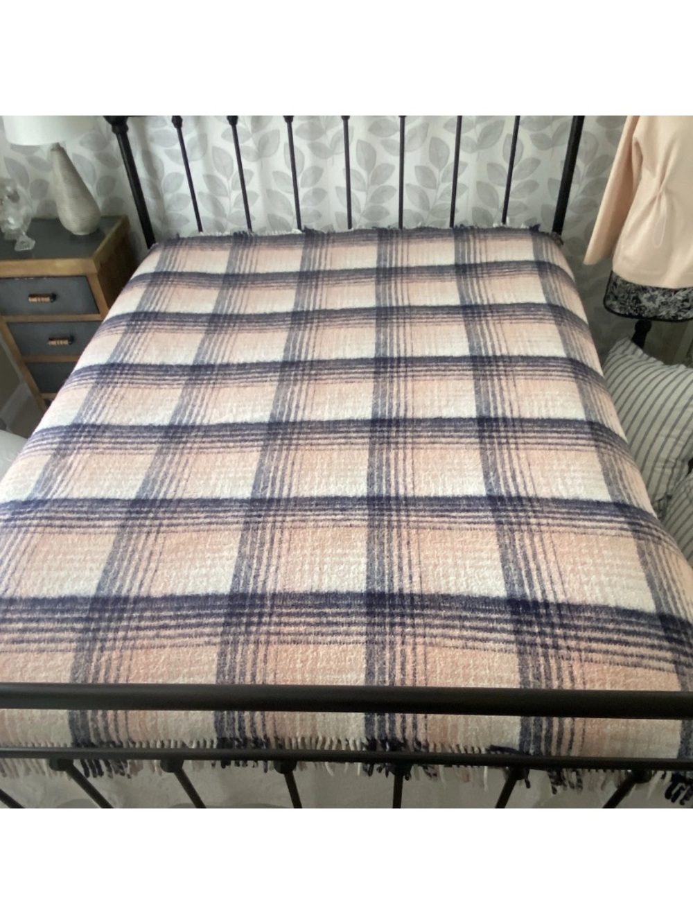Vintage CARMATEX Fringed plaid blanket made in Chohula Mexico horse car camping